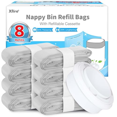 10 Meters Nappy Bin Refill Bags Compatible with Tommee Tippee Twist and Click 8 Pack, 7-Layer Odour Lock Diaper Bin Refills Liners (Refillable Cassette included)