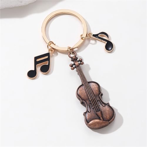 Porte-clés voiture avec pendentif notes de violon en métal argenté pour sac - 3