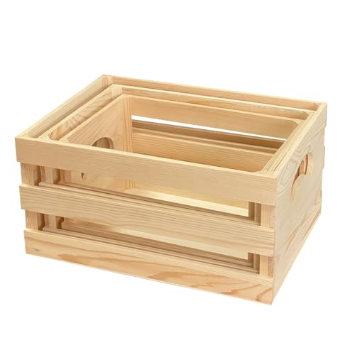 3 Pieces Wooden Pallet Crates Nesting Unfinished Wood Trays Storage