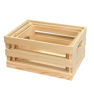 3 Pieces Wooden Pallet Crates Nesting Unfinished Wood Trays Storage for DIY Crafts (Large Size 13.4 x 9.8 x 6.7 in)