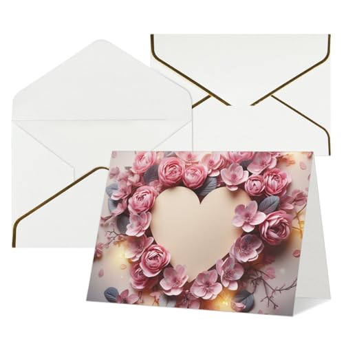 QMNSEHF 無地グリーティングカード 封筒付き Thank YouCard カード ハート型 花 Happy Birthdayカード 女性用 男性用 クリスマス ハロウィン 結婚式 ブランク ノートカード あらゆる機会 グリーティングカード 4x6