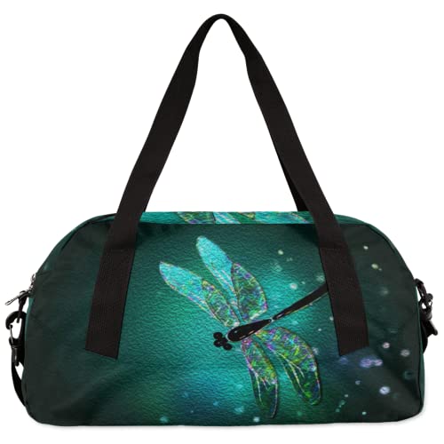 Glass Dragonfly Green Kids Duffel Bag for Girls Boys Teens, Dragonfly Oil Painting Dance Bag Overnight Small Duffel Bag Carry On Weekend Sports Gym Travel Bag for School Practice Gymnastics Ballet4