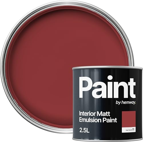 Hemway Deep Terracotta Red Paint 2.5 L, Indoor Matt Finish, One Coat, Wall Paint, Acrylic & Water-Based Emulsion, Quick Dry & High Coverage for the Kitchen, Bathroom & Bedroom Walls & Ceiling