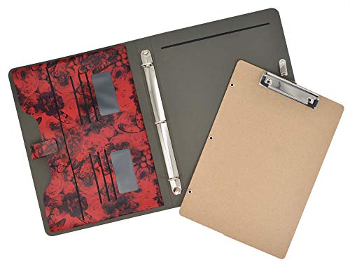 Flower Painting Pu Leather Padfolio Ring Binder With Removable Clipboard, Organizer Portfolio File Folder With 3-Ring Binder (Red) #TOP2