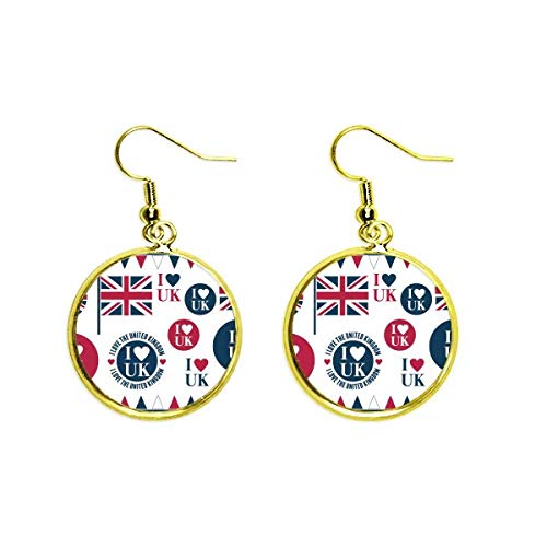 Pendientes de Union Jack con diseño de corazón del Reino Unido dorados para mujer