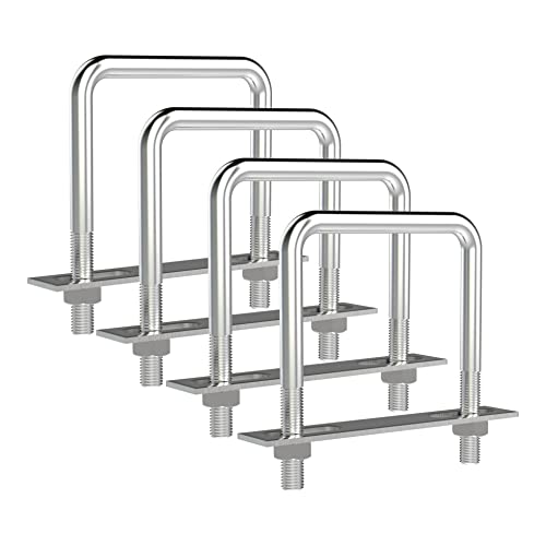 Image of 4 Sets 304 Stainless Steel Square U-Bolts 3.54 inch(90mm)Inner Width, 4.72 inch(120mm)Length Stainless M10 with Nuts, Frame Plate, Accessories for Automobiles Trailer, Boat Trailer Industrial Parts