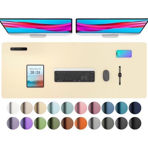 Aothia Large PU Leather Desk Pad Protector - Non-Slip Mouse Pad & Writing Mat for Office/Home, Waterproof, Easy to Clean (48" x 17",Aqua) 48" x 17" Aqua