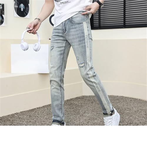 Men's Printed Jeans Broken Hole Design Stretch Slim Fit Skinny Pants3