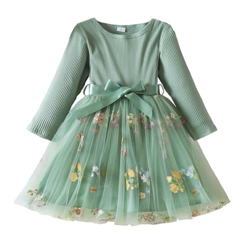NNJXD Vestido de tul bordado de flores para bebé, elegante vestido de fiesta de cumpleaños para niña, Verde 2026, 4 años
