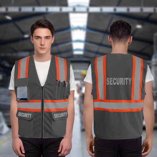 Uno Mejor Security Vest for Security Guard, Safety Vest with Pockets, High Visibility Work Vest with Reflective Strips, Mesh Design, ANSI Compliant, Grey, L by Uno Mejor - Image 5