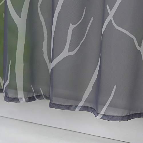 Heichkell Voile Transparent Panel Curtain Modern Loops Short Curtain Printed Tree Branches Kitchen Curtain Grey H x W 60 x 120 cm - Image 4