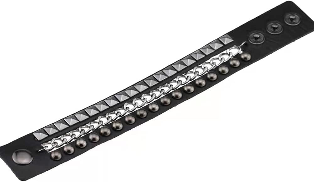 Punk Bracelet for Men Women, Goth Leather Wristband with Metal Studded - Image 3