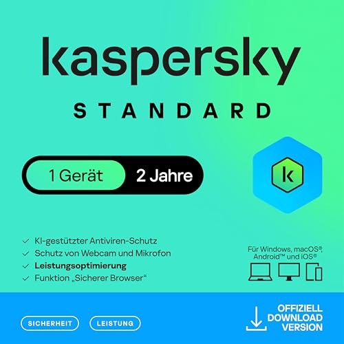 Kaspersky Standard Anti-Virus 2025 | 1 Gerät | 2 Jahre | Umfassender Schutz | Online-Banking Schutz | Leistungsoptimierung | PC/Mac/Mobile | Aktivierungscode per Email
