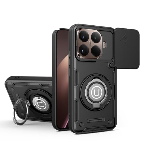 Coque Xiaomi 15T Pro 5G antichoc avec protège-caméra coulissant et béquille intégrée noir