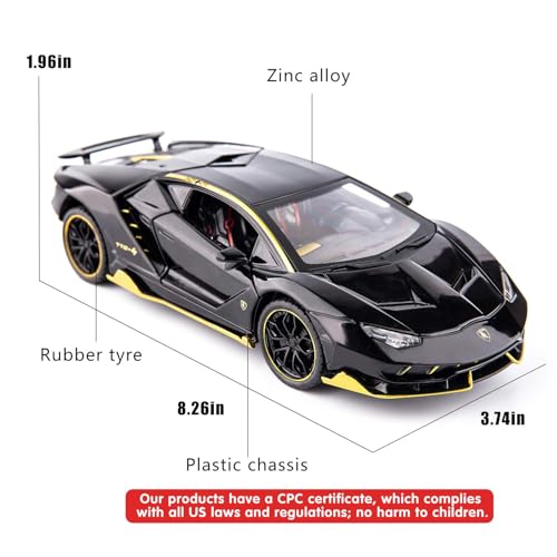 Image of FEXXA 🏎️ Exclusive Alloy Metal Pull Back Die-cast Car Model with Sound Light Mini Auto Toy for Kids Metal Model Toy Car with Sound and Light (1.24 Scale Lamborghini LP770 -Black)