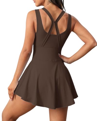 Image of Womens Sleeveless 2-in-1 Athletic Tennis Golf Dress Underneath Workout Active Dresses with Built-in Shorts