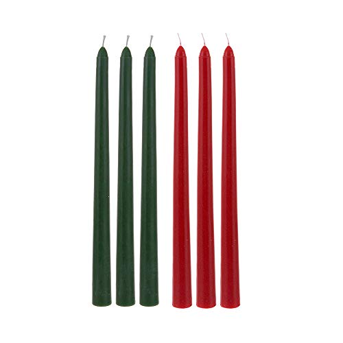 Mega Candles 6 pcs Unscented Festive Green and Red Taper Candles, 10 Inch x 5/8 Inch, Home Décor, Christmas, Holidays, Baby Showers, Birthdays, Celebrations, Party Favors, Memorable Events