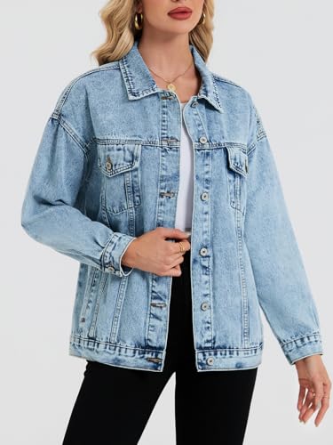 LifeShe Oversized Denim Jacket Women Boyfriend Jean Jacket Trendy Loose Shacket Fall Trucker Coats3