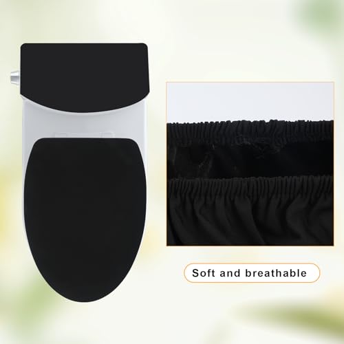 ZEYIYER Black Toilet Cover Set, Toilet Seat Cover and Toilet Tank Cover, Bathroom Soft Toilet Lid Cover Replacement Set with Elastic Bottom for Bathroom Decor