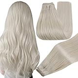 Hetto Remy Tressen Extensions Echthaar Blond Haartressen Echthaar NaturlcihesTressen Haarverlangerung Echthaar Weiß Blond Doppelt Tressen 55 cm #60 100g