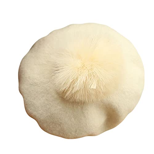 French Beret Retro Artist Beret Cap Wool Knit Beret Hat Cute Fur Pompom Hat Solid Warm Cap For Women Girls Winter Beanie Hats #TOP5