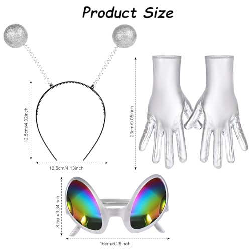 Miniatura 9 de Ainiv 3 Piezas Gafas Extraterrestres Con Lentes Arcoíris Y Diadema De Antena Con Guantes Alienígenas Accesorios De Disfraz Diadema Alien Para Fiestas De Disfraces Para Adultos Y Niños Halloween