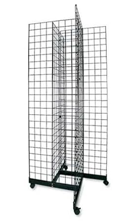 SSWBasics Black 4-Way Wire Grid Tower with Base and Casters - Black Display Stand with Wheels - Sturdy Triangle Wire Grid Wall Display Rack - Versatile Wire Grid Display for Events and Exhibitions