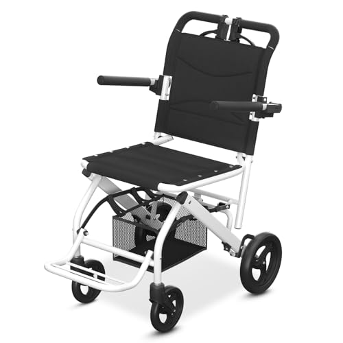 Nihhcune Wheelchairs for Adults, Utral-Lightweight Foldable Transport Chair with Seat and Backrest, No Installation Design, 18lb Portable Folding Travel Wheel Chairs with Carbon Steel for Seniors