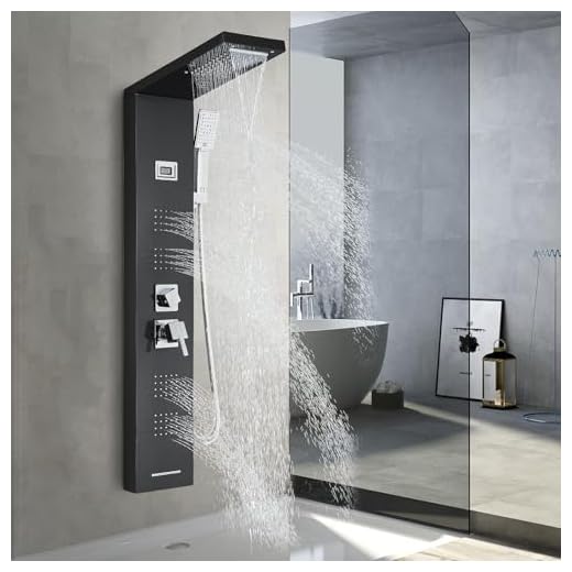 llffssdg Columna Ducha Negra Columna de Hidromasaje con Grifo Acero Inoxidable Panel Duchas Set Ducha Sistema Duchas de Baño