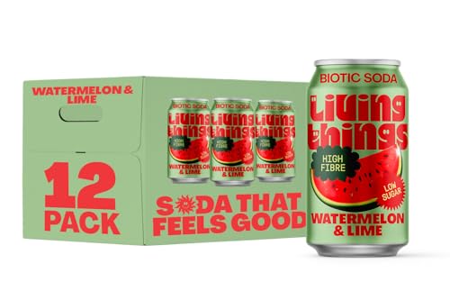 Living Things Prebiotic Soda - Gut Health & Low Calorie Drink - 12 x 330ml Cans - High in Fibre - Watermelon & Lime