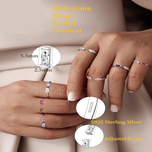 Silver Birthstone Rings for Women Adjustable Rings S925 Sterling Silver Stackable Rings CZ Gemstone Ring Personalized Jewelry for Birthday Wedding4