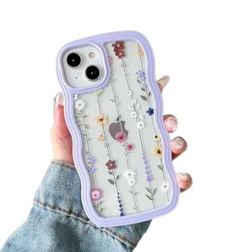 Coque iPhone 15 Plus antichoc fine transparente motif fleur cadre ondulé bouclé