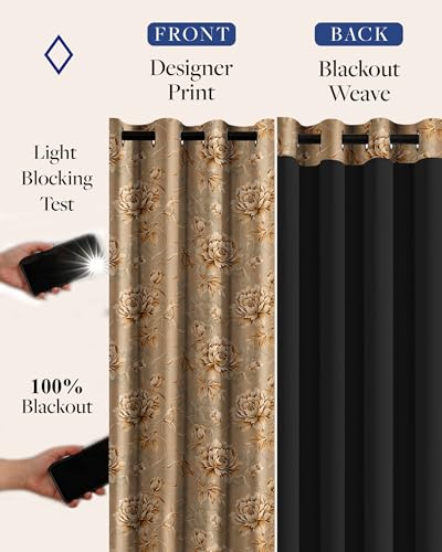 Image of Cloth Fusion Printed 100% Blackout Window Curtains 5 Feet Long Set of 2