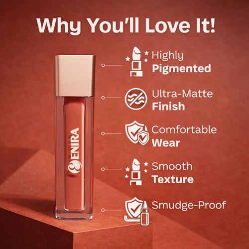 Image of ENIRA Blood Red Liquid Lipstick for Women | 4ml | Matte Liquid Lipstick | Waterproof | Transfer Proof | Smudge Proof | Long Lasting | Highly Pigmented | Vitamin E | Lightweight Non-Sticky Formula