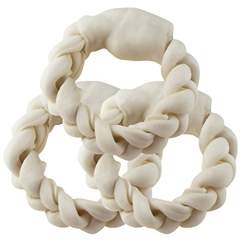 BBDOGO Dog Rawhide Bones Braided for Pets Rawhide Chew Treat Bone for Medium Dogs 15CM CW018 (3 PCS)