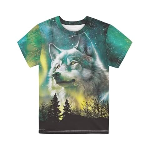 GIFTPUZZ Wolf Teen T-Shirt Soft Summer Cool Shirt Casual Short Sleeve Tee Shirt Athletic Undershirts Casual Sport Pullover Girls Boys Tops Breathable Tunics 7-8 Cover