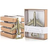 Romooa 50 Stück Flugzeug-Flaschenöffner mit Box, Hochzeit, Party, Gastgeschenke, Babyparty, Luftfahrt, für Piloten, Reisen, Bierflaschenöffner, Gastgeschenke, Geburtstagsdekorationen (Bronze)