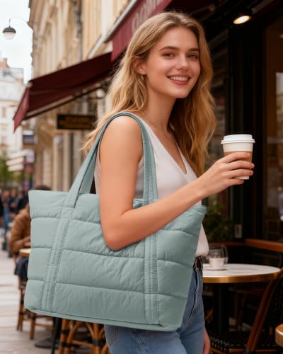 Image of Narwey Puffer Tote Bag for Women Girl, Puffy Travel Gym Shoulder Handbag