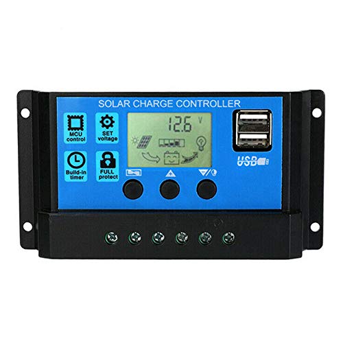 Fintass Solar Charge Controller with LCD Display 12V/24V Auto Focus Tracking Solar Panel Regulator Charge Controller