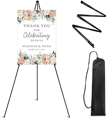 Easel Stand for Display,RRFTOK 63'' Instant Easel, Foldable Portable Ground Easel for Wedding Banner and Poster Display Stand, Tabletop Easel Display Metal Tripod with Portable Bag.