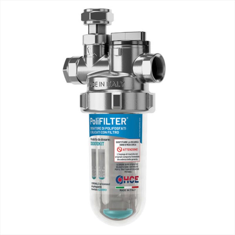 HCE PoliFILTER® Dosatore di Polifosfati e Silicati con By-Pass, Ottone, 1/2" F, Protezione Caldaie e Scaldabagni