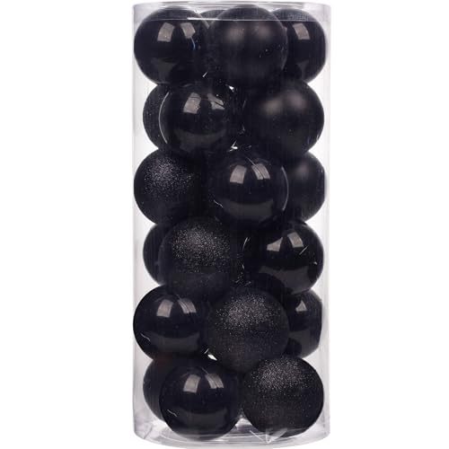 Emopeak Palle per Alberi di Natale - Set 24 Pezzi, Palla Sfera infrangibile in plastica per Albero di Natale, Accessori Decorativi per L'Albero di Natale per Decorazioni Feste (Black, 1.2"-3.1CM)