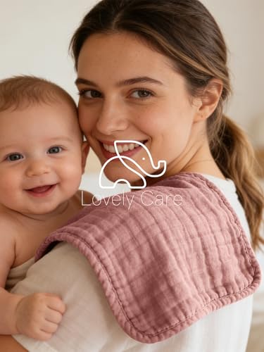 Image of Lovely Care 12 Pack Muslin Burp Cloths 100% Cotton Muslin Cloths Large 20''x10'' Extra Soft and Absorbent Baby Burping Cloth - Blush and Terracotta