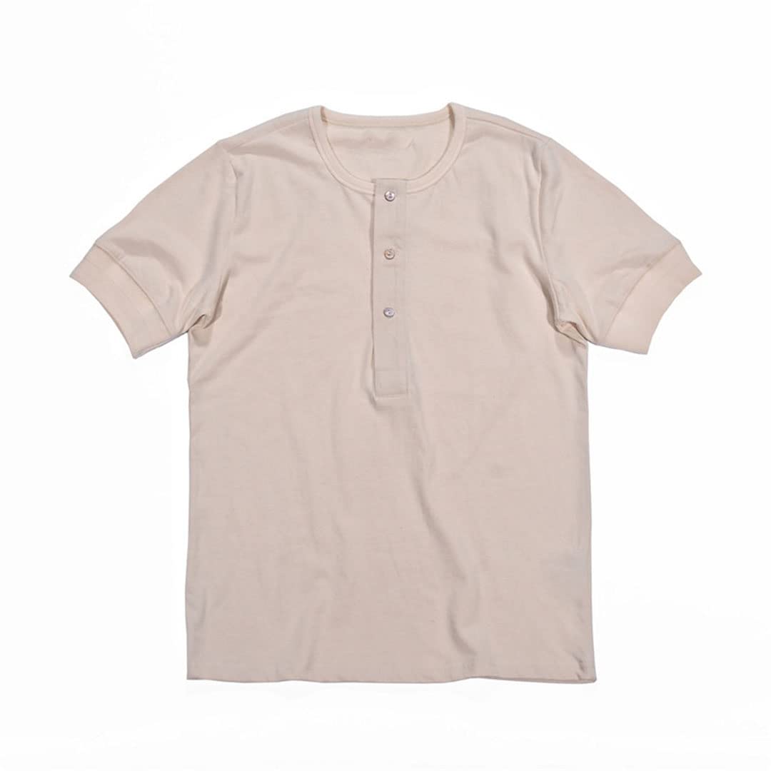 Maglietta da uomo con colletto Henley a maniche corte T-shirt a coste Casual Top, bianco, S
