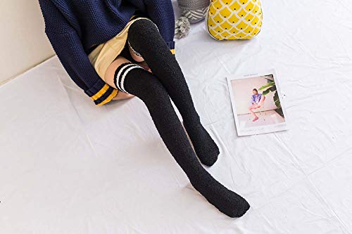 Image of Wander G Womens Over Knee High Fuzzy Socks Cute Cartoon Thigh High Stockings Warm Stripe Leg Warmers