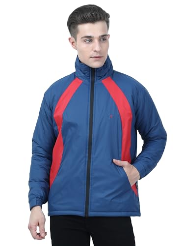 Image of VROJASS Men VROJASS Jackets for Men Stylish Puffer Winter Jacket For Men Standard Length Jacket Man Full Sleeves Bomber Jackets for Man Blue With Red Solid Jacket