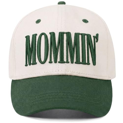 Mommin Trucker Hat for Women Vintage Two-Tone mom hat with Mommin 3D Embroidery New Mom Gifts Mothers Day Outfits Forest Green