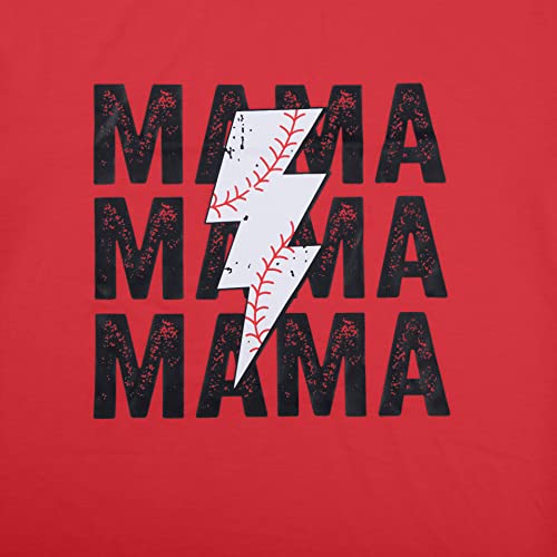 Baseball Mama Shirt Women Mom Life T-Shirts Mama Letter Printed Softball Short Sleeve Tee Tops Red #TOP4