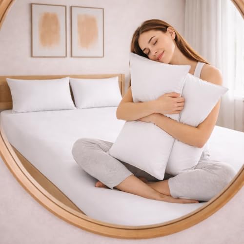 Image of THE HOME STYLE Solid Plain Cotton Feel Fitted Bedsheet King Size (72x78 inches) | 2 Pillow Covers | 300 TC | Elastic Fit | Fits Upto 8 Inch Mattress (PureCloud White)