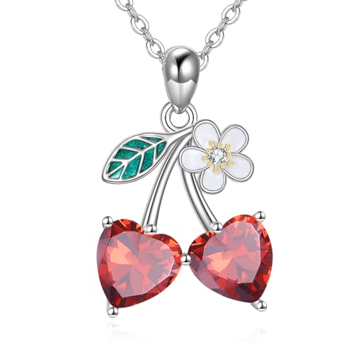 ONEFINITY Fruit Necklace Sterling Silver Lemon Strawberry Cherry Pendant Necklace Fruit Jewelry Gifts for Women